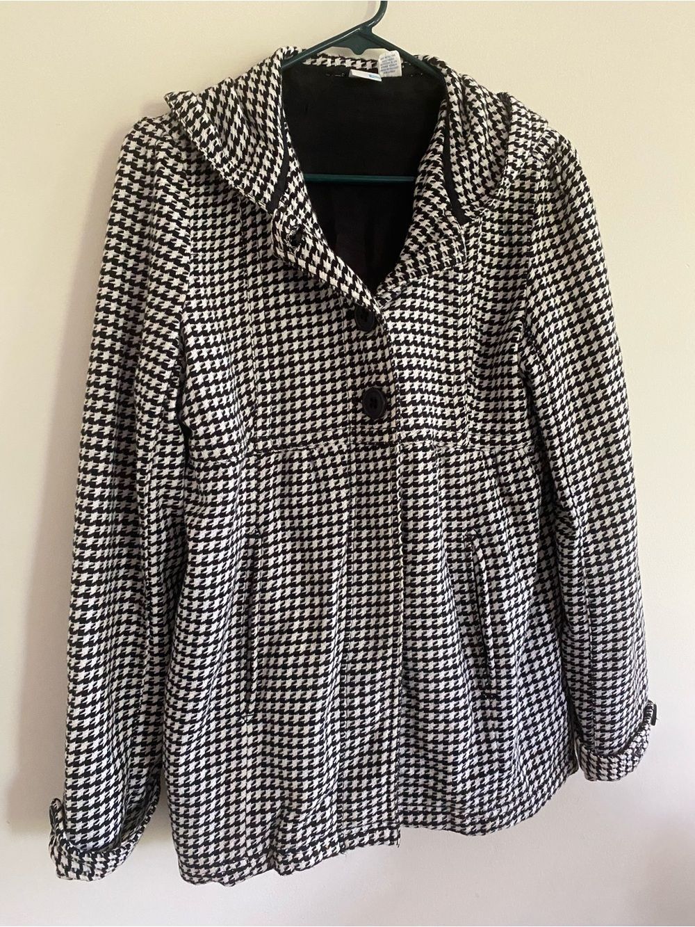 Roxy Black and White Houndstooth Hooded Peacoat